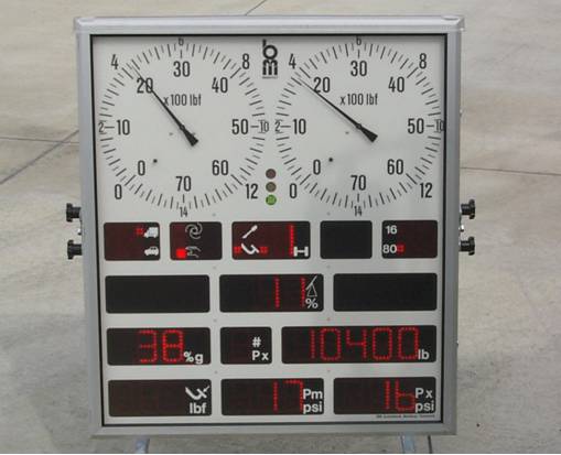 Closeup of Model 20200 Roller Brake Tester results