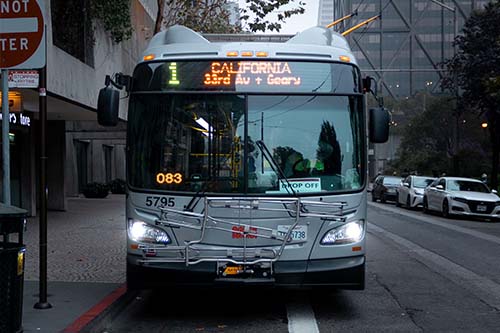 Transit bus systems, as represented in this image, can benefit from our scalable roller brake testing and suspension play detector solutions.